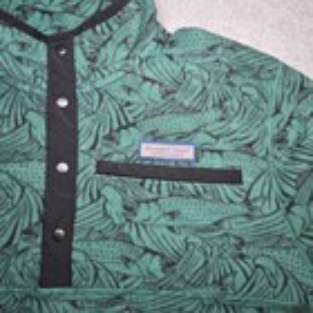 VINEYARD VINES Fleece Snap Button Harbor Pullover Men's XL-Green/Black Print